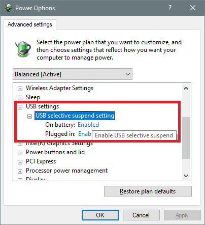 USB Selective Suspend-functie