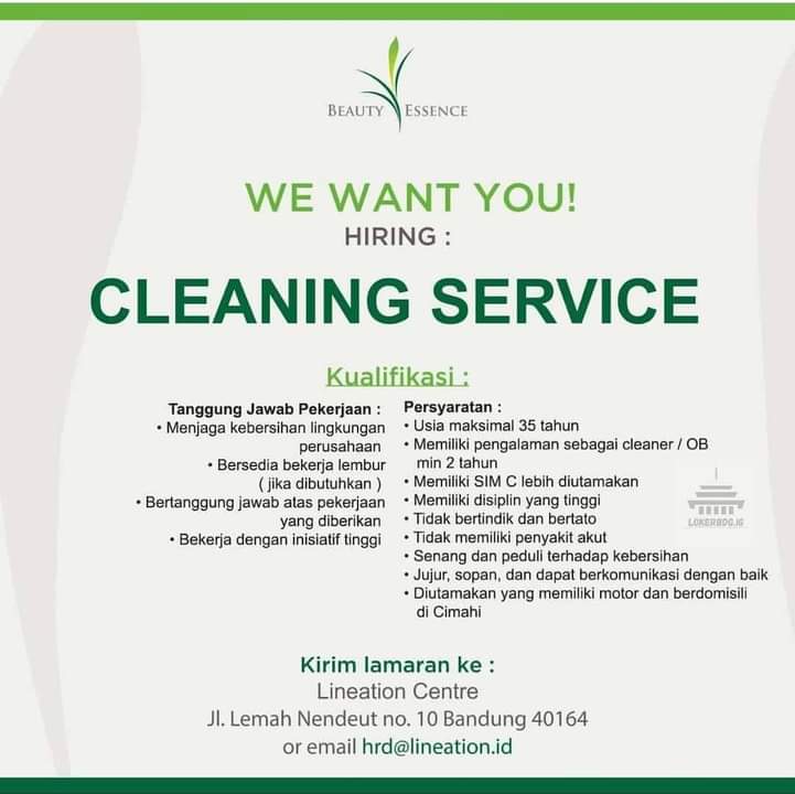 Lowongan Kerja Cleaning Service Lineation Centre Bandung LOWKER