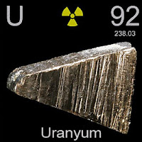 Uranyum elementi üzerinde uranyumun simgesi, atom numarası ve atom ağırlığı.