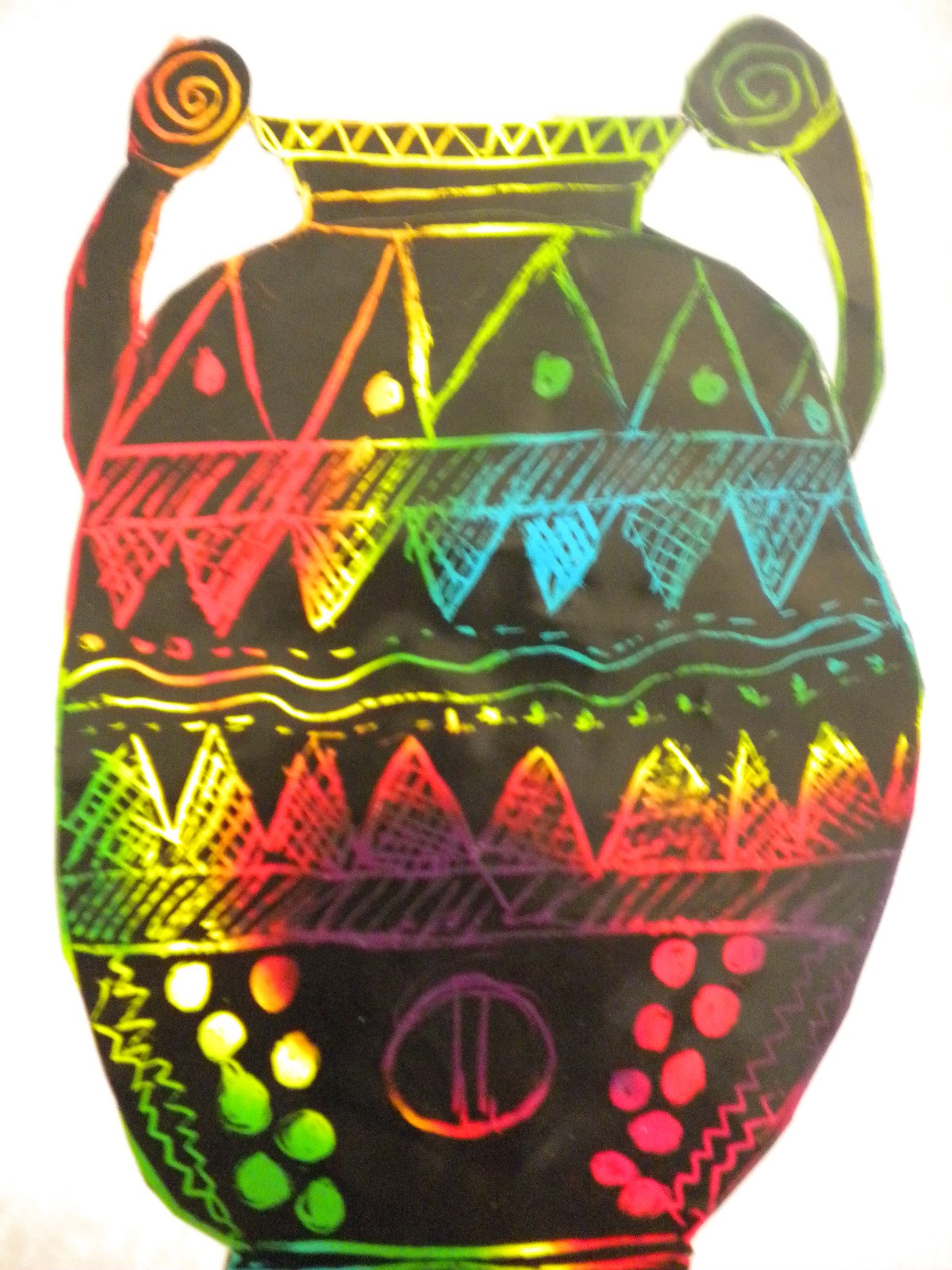 Waitsfield Elementary Art Greek Vases on Scratch Board
