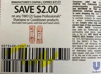 Suave Professionals Shampoo or Conditioner products Coupon from Suave Professionals Shampoo or Conditioner products Coupon from