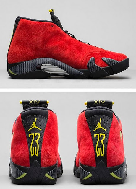 THE SNEAKER ADDICT: Air Jordan 14 “Ferrari” Red Suede Sneaker Available ...