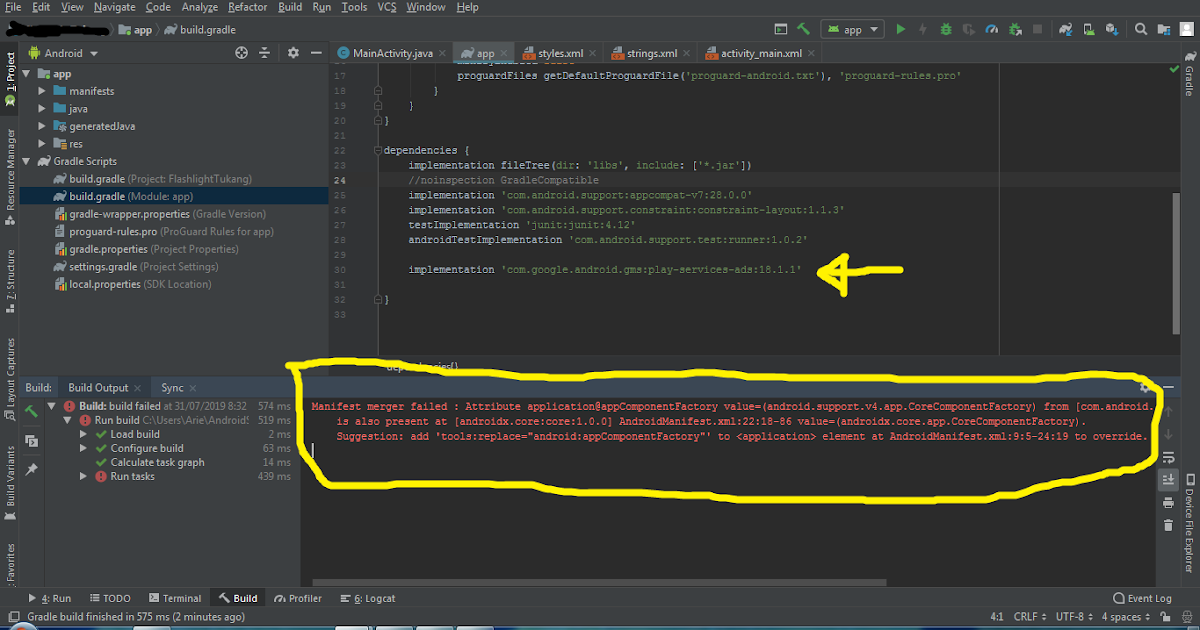 Android Studio: Mengatasi Error: Manifest merger failed : Attribute