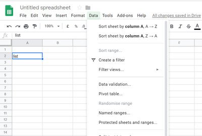 een vervolgkeuzelijst maken en wijzigen in Google Spreadsheets