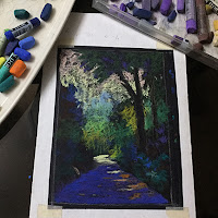 Step by step, a soft pastel painting of a landscape