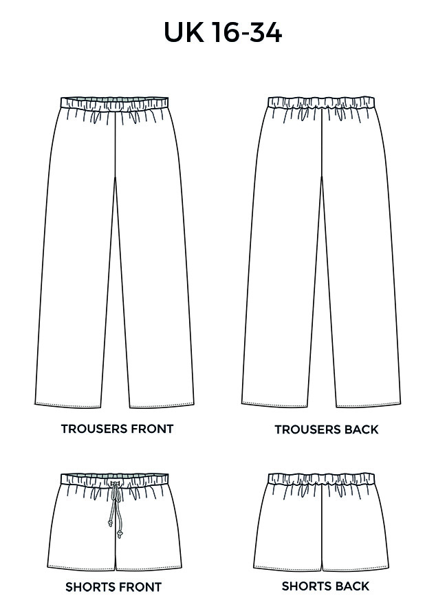 Jaimie pyjama bottoms and shorts sewing pattern in UK 16-34 from Tilly and the Buttons