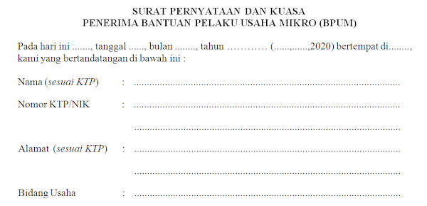 Surat Pernyataan Dan Kuasa Penerima Bantuan Pelaku Usaha Mikro Bpum Guru Pembelajar