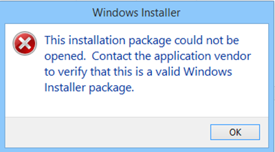 Impossible d'ouvrir ce package d'installation