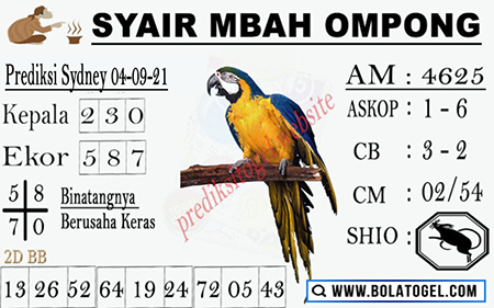 Syair Mbah Ompong Sydney Sabtu 04-09-2021