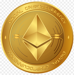 white background and golden color ethereum coin