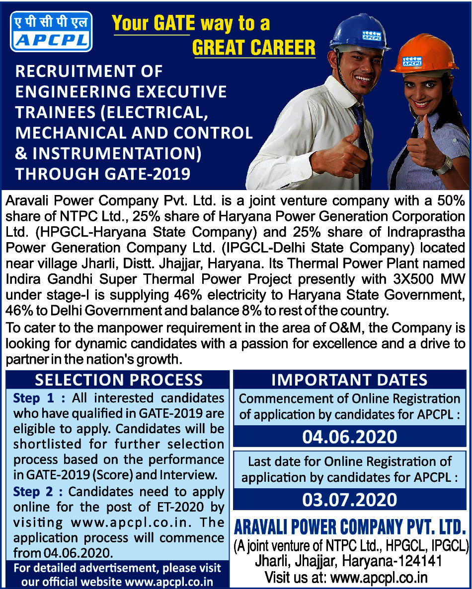 UDYOG ADDA Aravali Power Company Pvt. Ltd (APCPL) Recruitment of