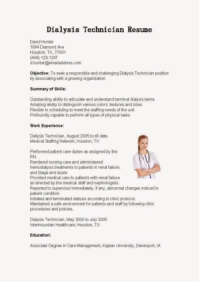 resume samples dialysis technician resume sample