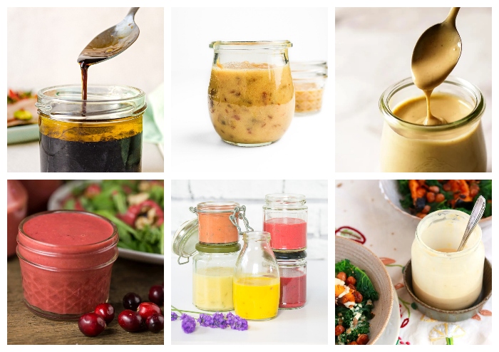 a selection of jam jar salad dressings