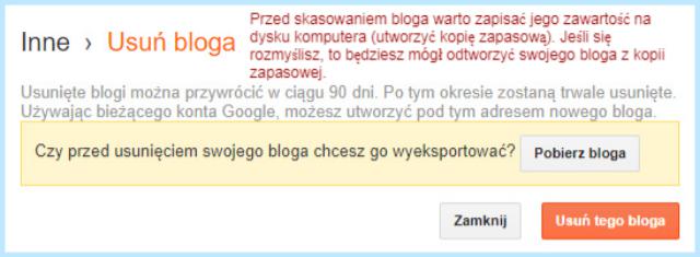 Usuwanie bloga na Bloggerze.