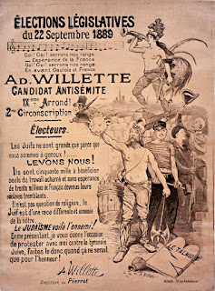 1889 Paris'te kendini antisemit aday olarak tanımlayan Adolphe Willette'nin seçim posteri