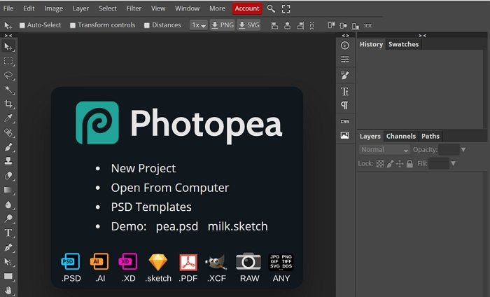 Photopea แก้ไขไฟล์ PSD