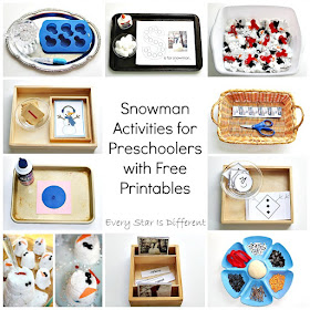 Snowman learning activities for preschoolers with free printables.