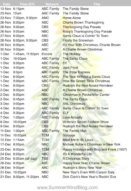 2015 Schedule of Christmas and Holiday TV Specials