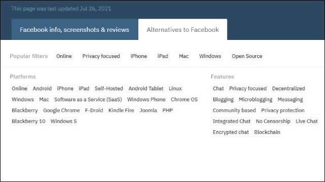 AlternativeTo - Filters