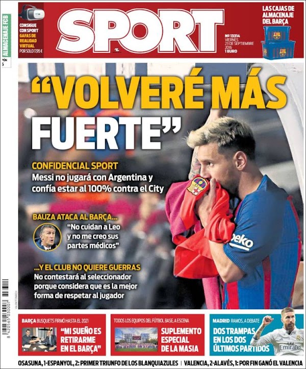 Messi, Sport: "Volveré más fuerte"