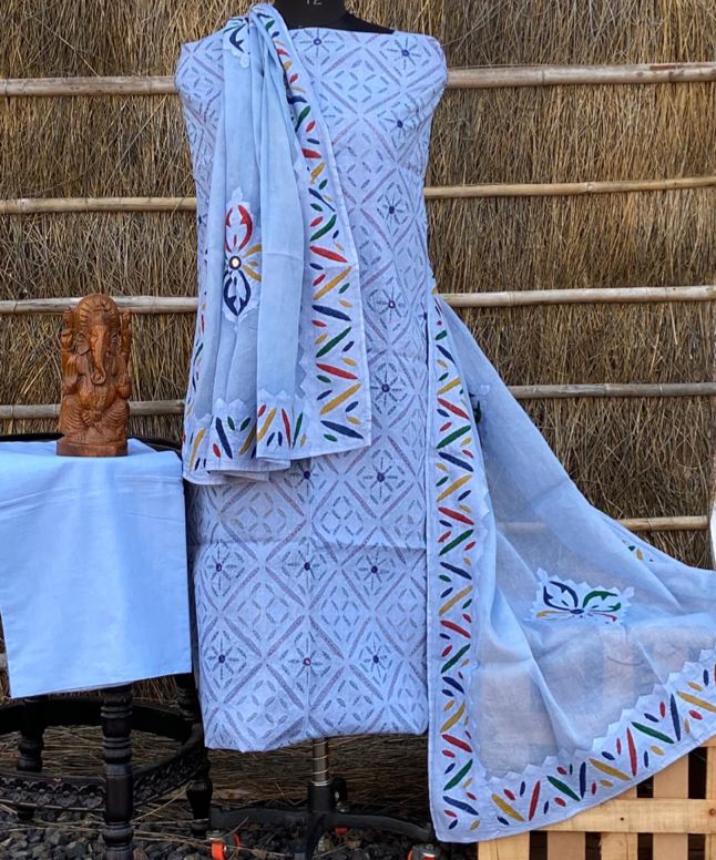 Applique dress materials with embroidery