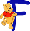 Alfabeto de personajes de Disney con letras azules F.
