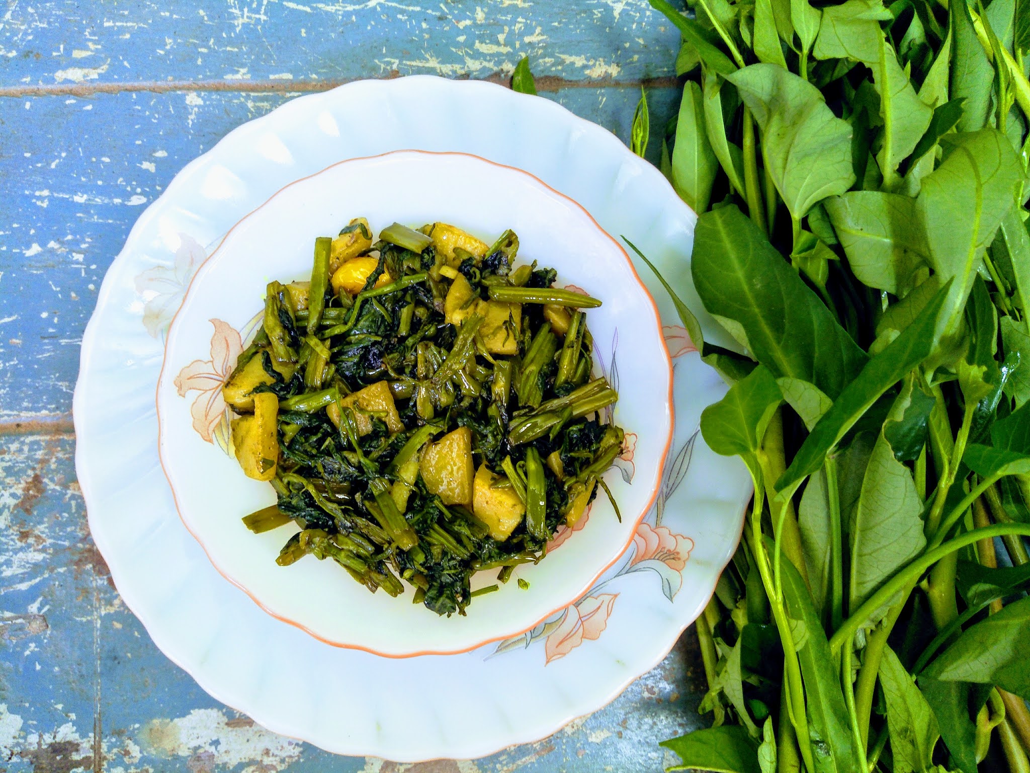 Stir Fried Water Spinach Assamese Style Kolmou Bhaji