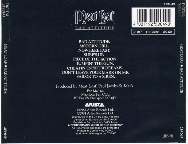 Classic Rock Covers Database Meat Loaf Bad Attitude (1984)