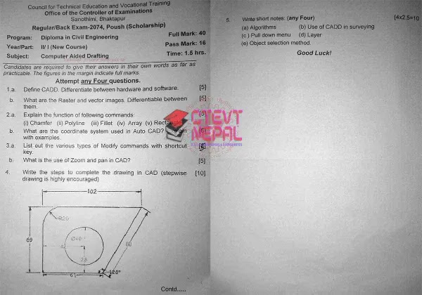 Computer Aided Drafting - 3rd Semester Question Papers CTEVT | Diploma ...