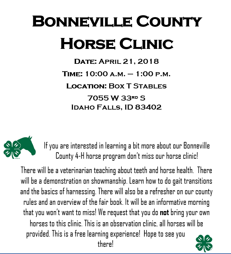 Bonneville County 4H Horse Clinic