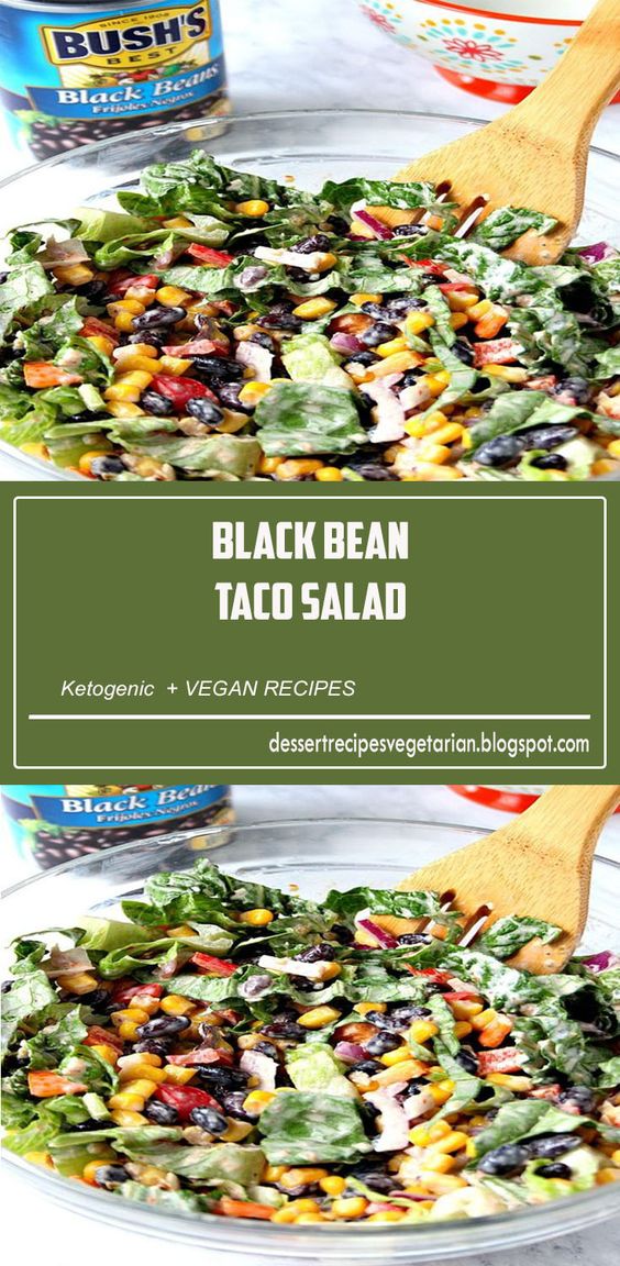 Black Bean Taco Salad Recipe - lighter version of the classic taco salad. Packed with vegetables and black beans in place of chicken for protein. The dressing is simply irresistible!