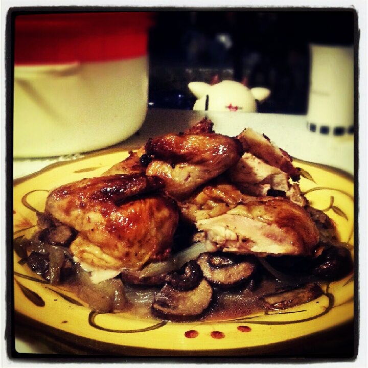 MseeTime Braised Chicken w/baby portobello mushrooms and onion