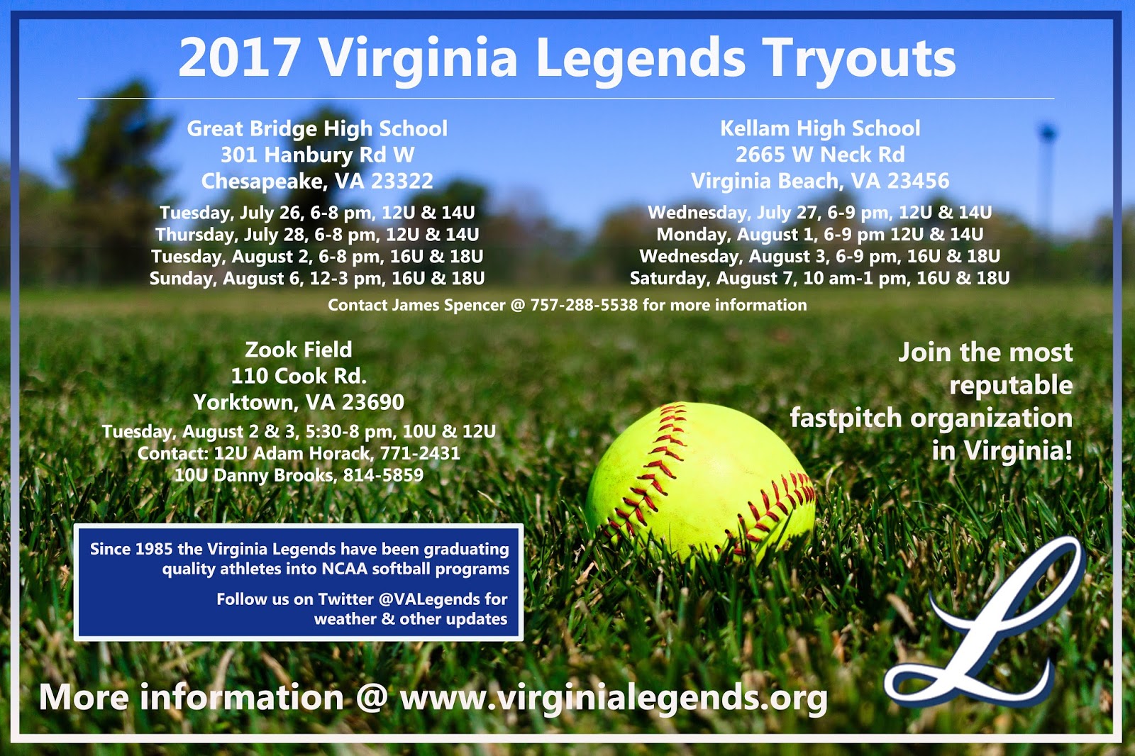 Virginia Legends Fastpitch News 2017 Virginia Legends Tryouts Scheduled