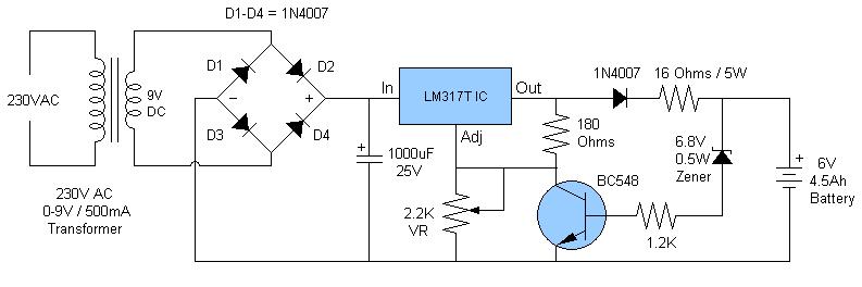 Electronics Circuit Application: 6V 4.5AH Battery Charger Circuit >>
