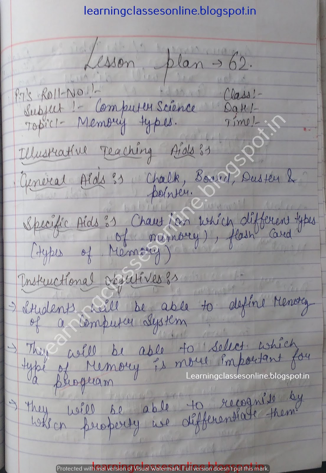 Lesson Plan For Computer Teachers on types of computer memory