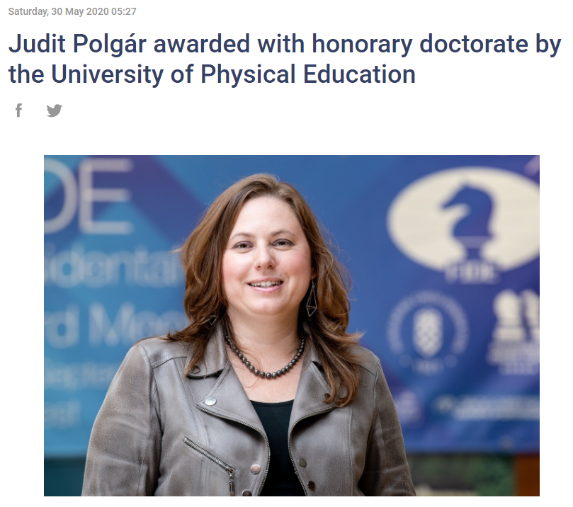 Judit Polgár awarded with honorary doctorate by the University of Physical  Education
