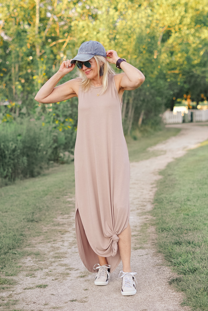 maxi dress + sneakers outfit idea