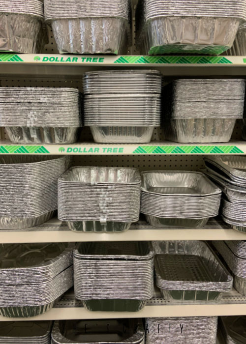 Disposable baking pans - great supplies to buy at Dollar Tree