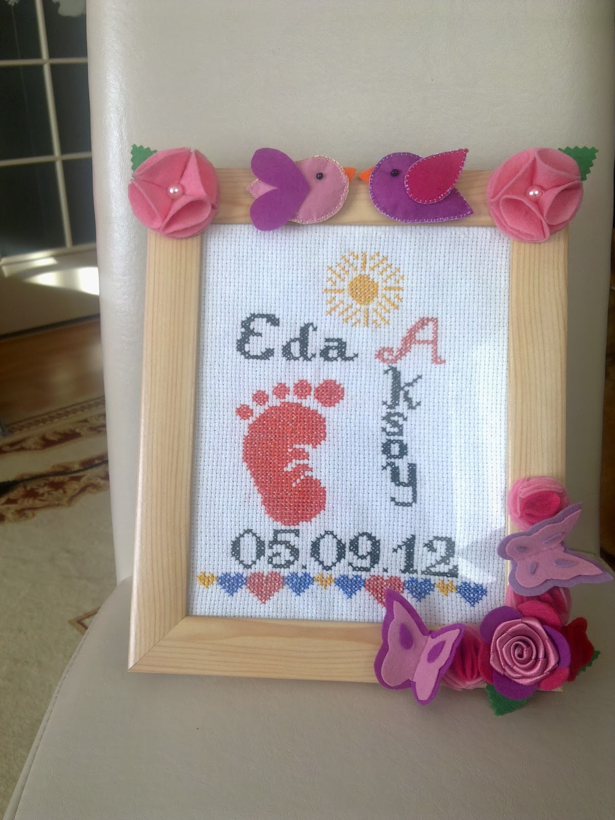 Anne ve Bebek Etamin ve Keçe Süslemeli Bebek Odası Panosu