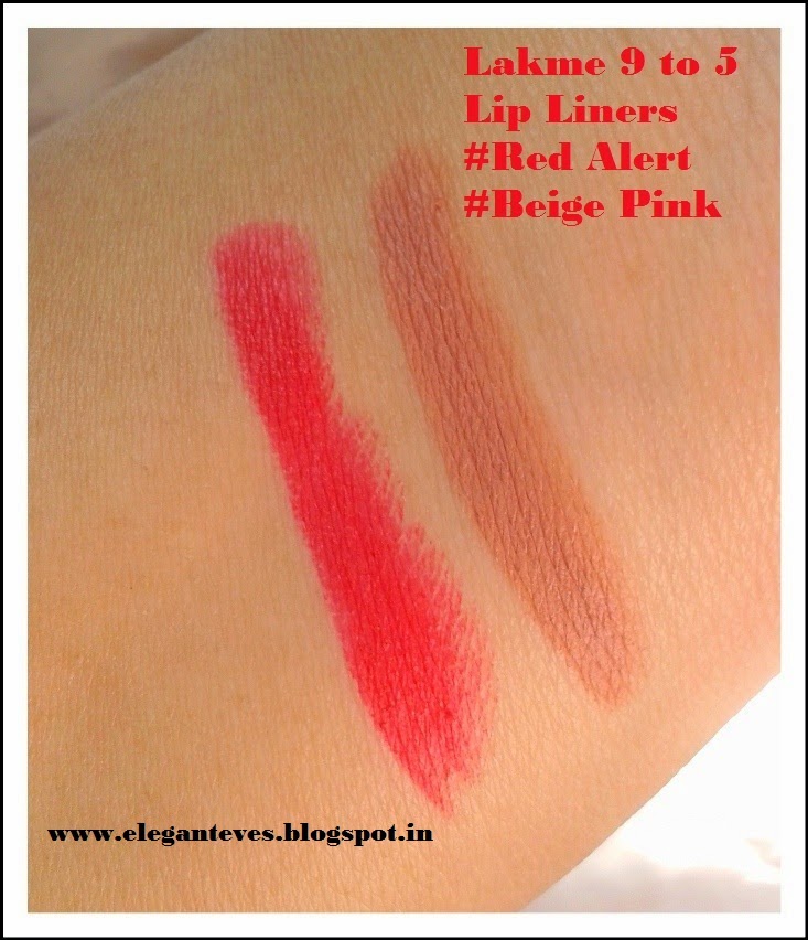 Review, Swatches of Lakme 9 to 5 Lip liners in Beige Pink and Red Alert