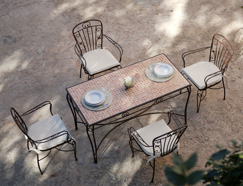 muebles de forja MESAS RECTANGULARES GRANDES CON SILLAS PARA EL JARDIN