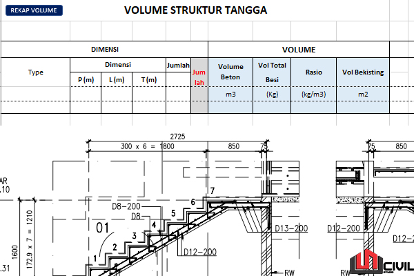 Lengkap Download Gambar Tangga Plus Hitungan Volume Rumah 2 Lantai Civil Studio