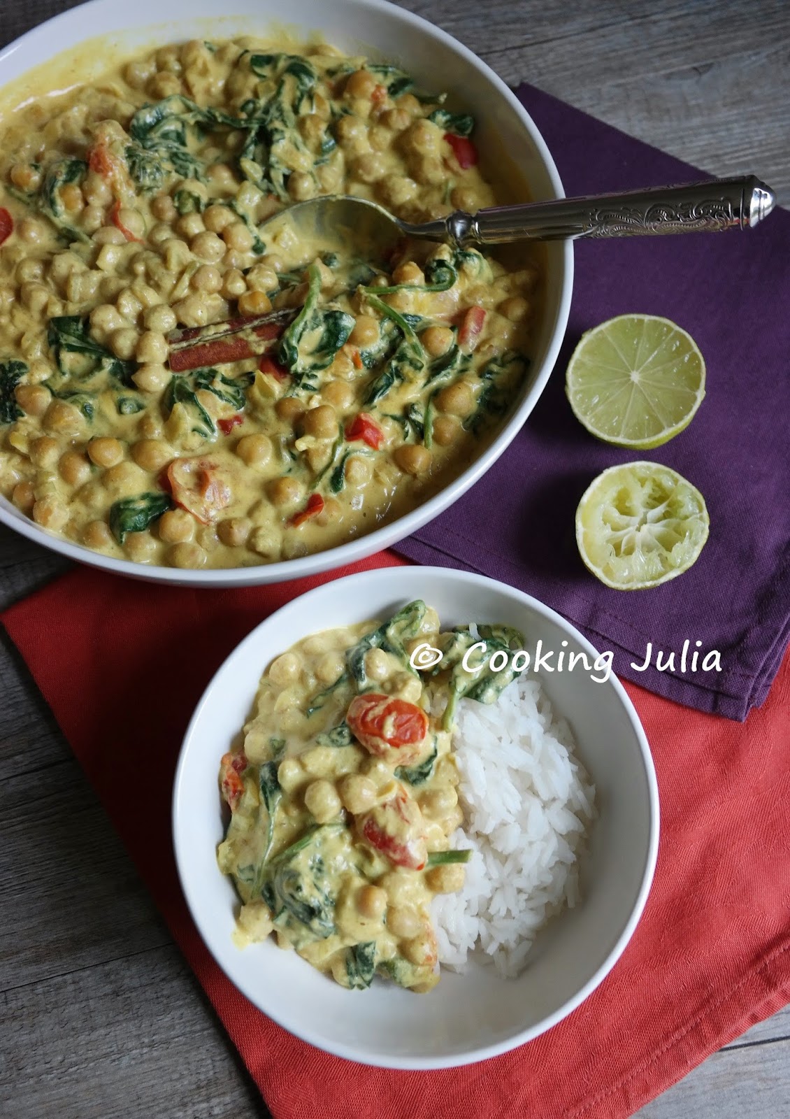 COOKING JULIA : CURRY CRÉMEUX DE POIS CHICHES ET ÉPINARDS