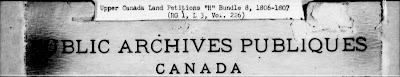 Image from the bottom of the microfilm from Upper Canada Land Petitions (1763-1865), H Bundle (1806-1807), RG1 L3 Vol 226, petition 71 - C-2046, image 55.