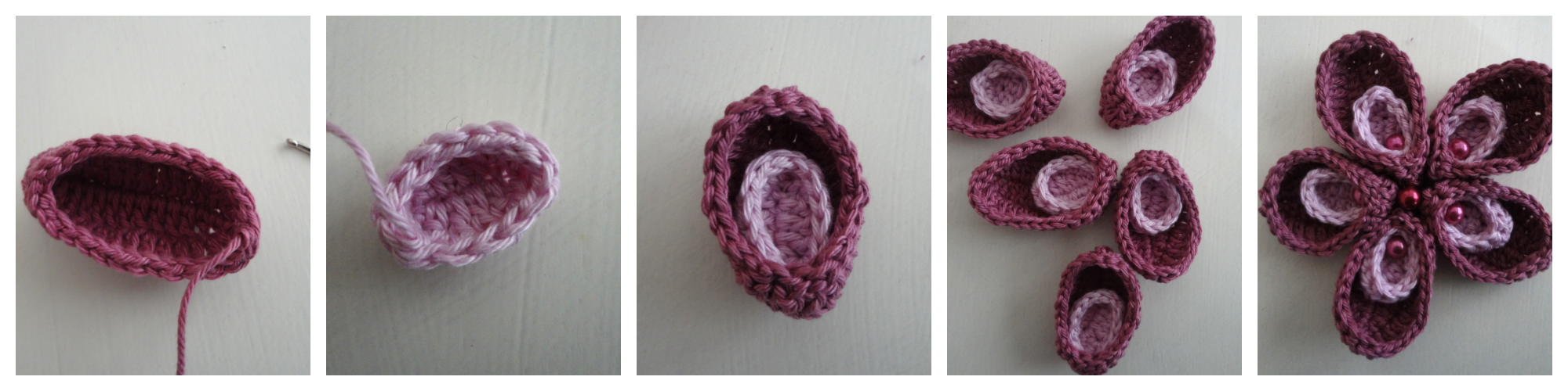 Crochet Kanzashi Flower free pattern OBSiGeN