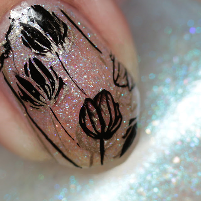 Floral Stamping with Supernatural Lacquer, Powder Perfect Stamping Polishes, and Born Pretty Store BPL-029