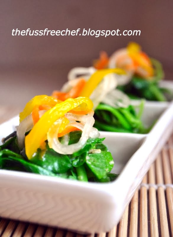the FUSS FREE chef Sesame Dressing and Spinach Gomae (Spinach in