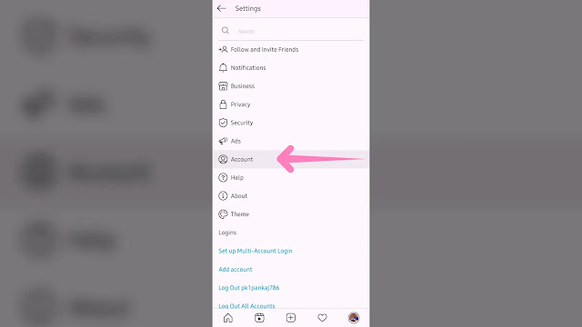 open account setting in instagram