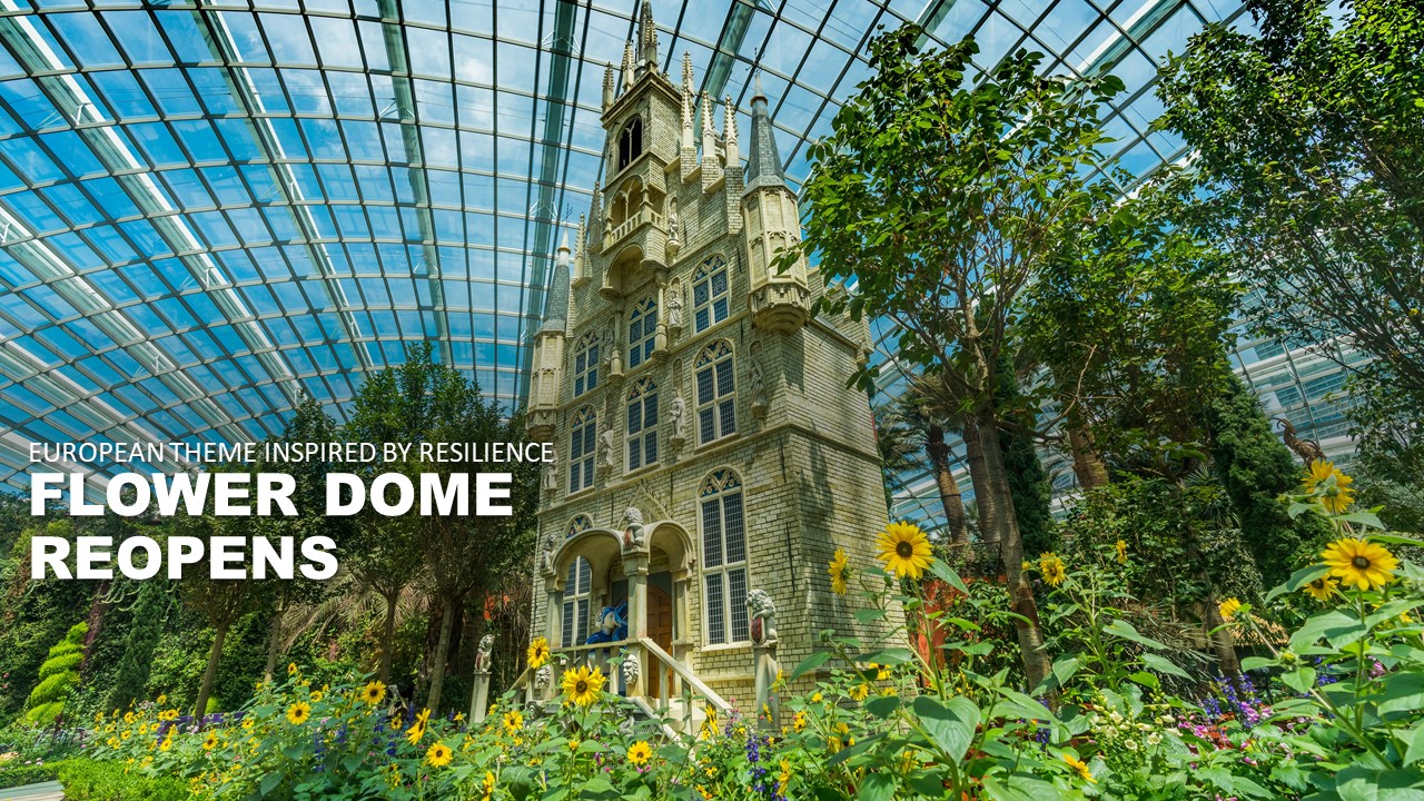 Flower Dome Reopens with a Resilience European theme floral display