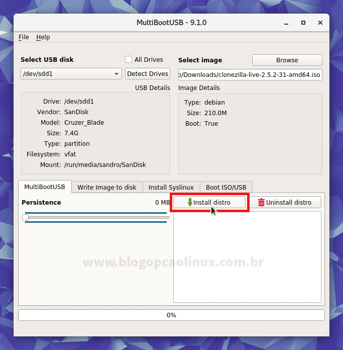 Clique em "Install distro" Clique em "Install distro"
